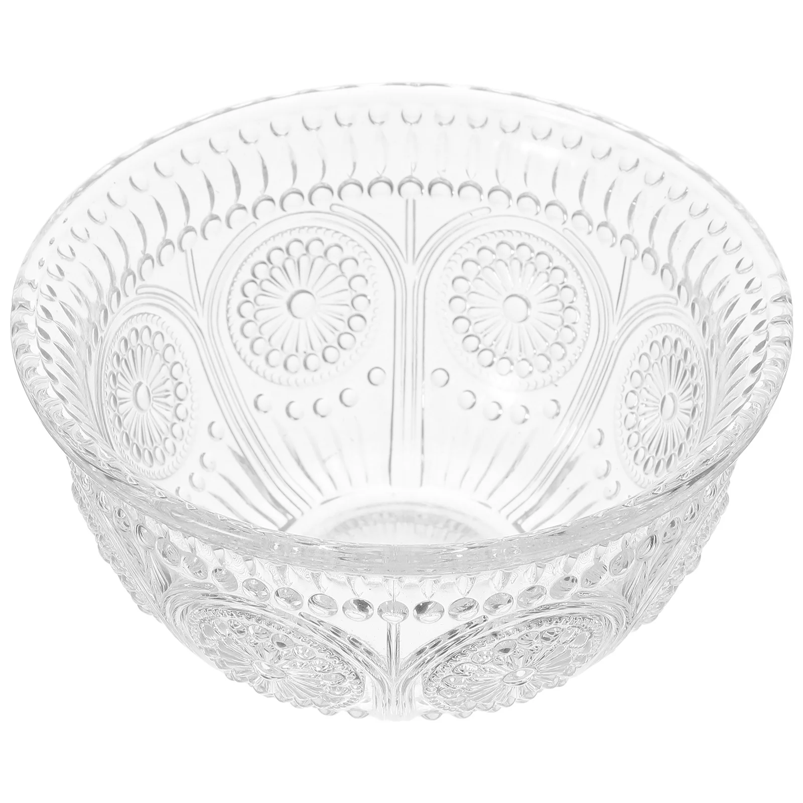 

1Pcs Exquisite Embossed Glass Salad Serving Bowl Clear Decorative Dessert Food Bowl for Weddings Hotels Restaurants