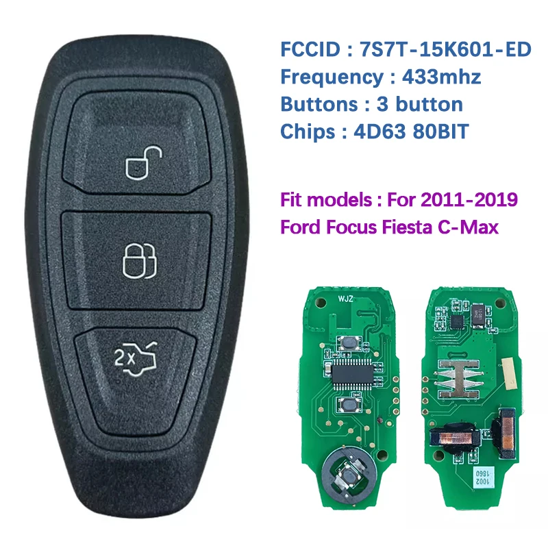 CN018042 Aftermarket Smart Remote Key 3 Button Remote KR55WK48801 4D63 Chip For Ford Focus Fiesta C-Max 2011-2019