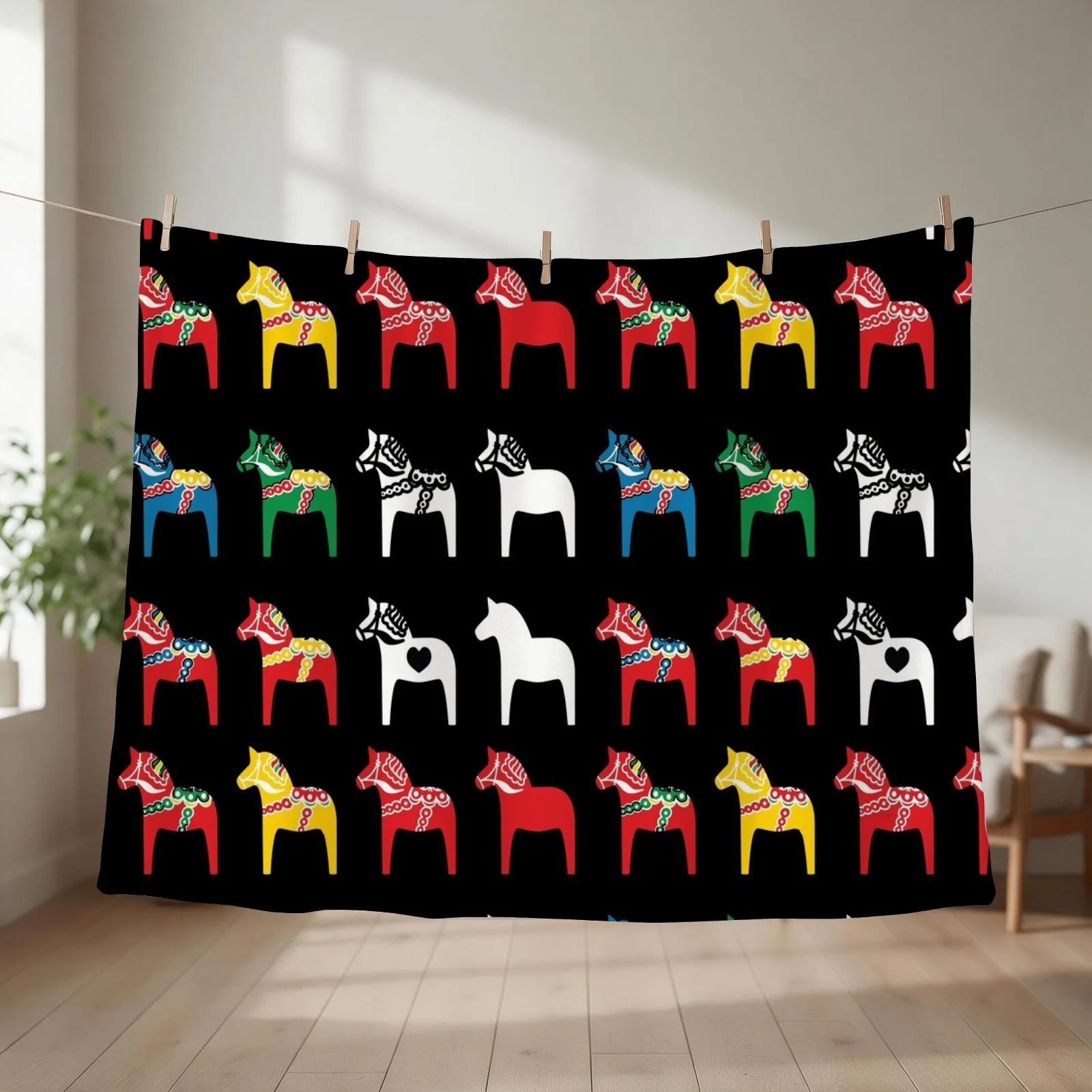 Dala Horses Dalarna Sweden Horse Dalecarlian Swedish Colorful Throw Blanket Weighted Sleeping Bag Thins Beach Blankets