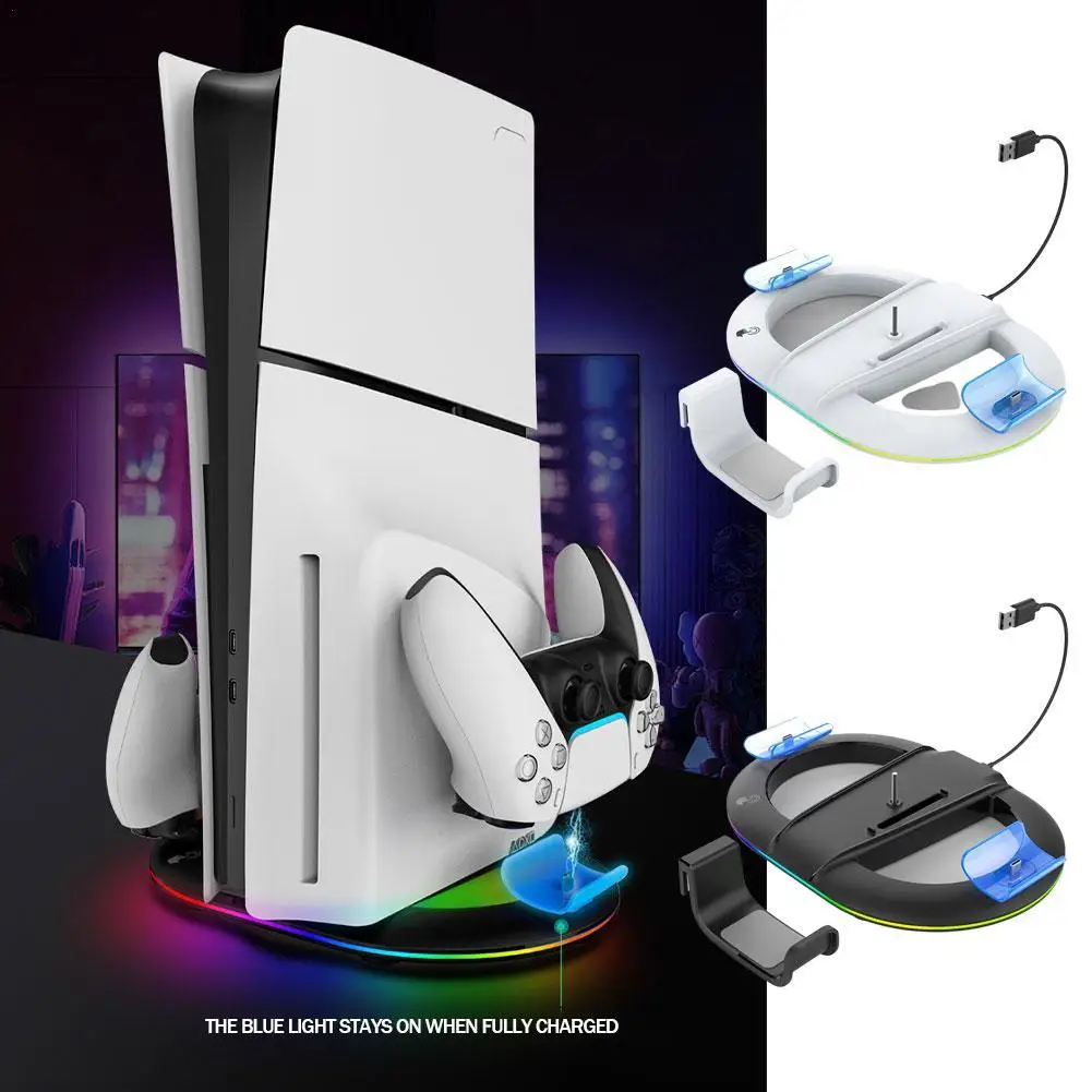 Vertical Stand For PS5 P5 Slim Digital/optical Drive Version Consoles 14 RGB Light Mode For PS5 Handle Charger Headset Mount