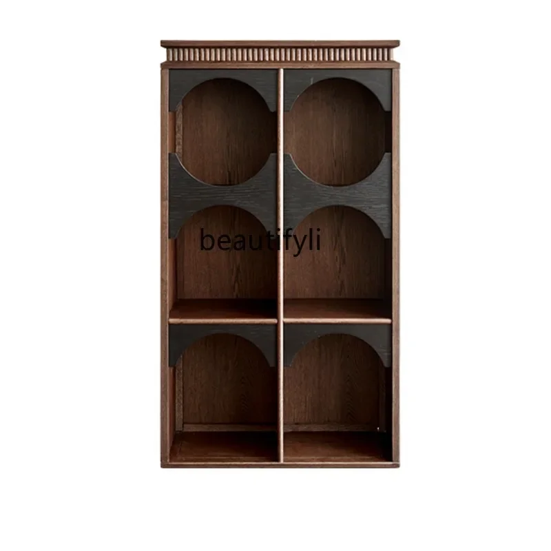 

French retro solid wood porch display bookcase TV side cabinet display case Living room shelf