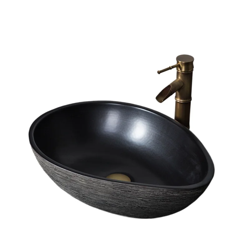 

Black retro countertop basin household washbasin ceramic art wash basin household single basin outdoor balcony pool