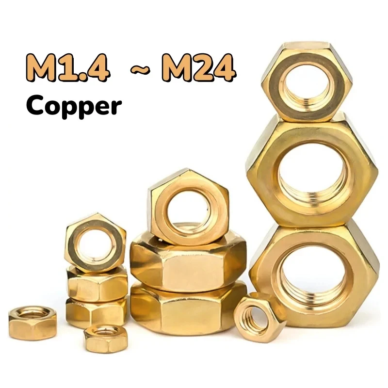 M1.4 M1.6 M2 M2.5 M3 M4 M5 M6 M8 M10 M12 M24 Brass Hex Nuts Corrosion Resistant Copper Hexagonal Hardware Nuts