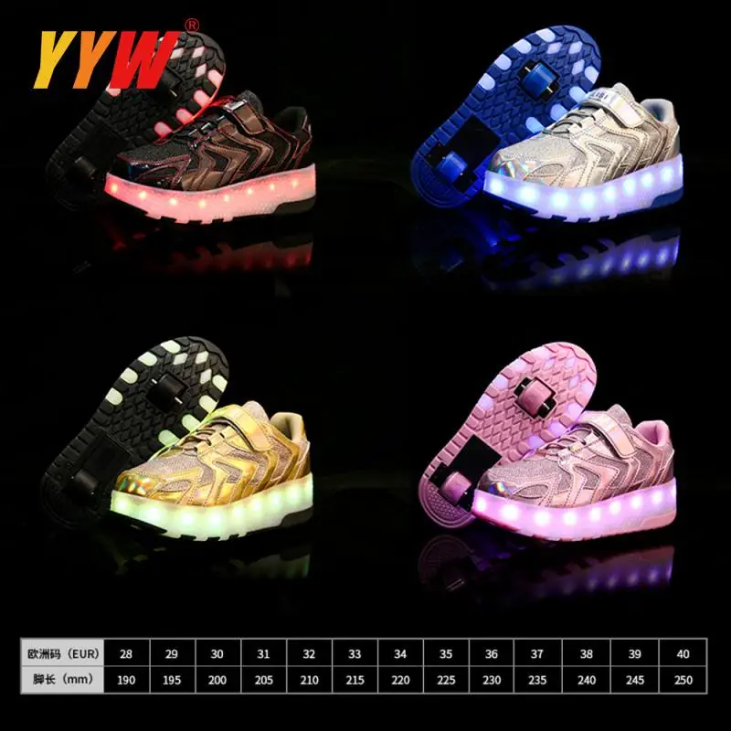 Kids Roller Skates Shoes Children Sliding Sport Footwear Toys Gift Boys Girls 2 Wheels Usb Charging Led Lighted Flashing Sneaker