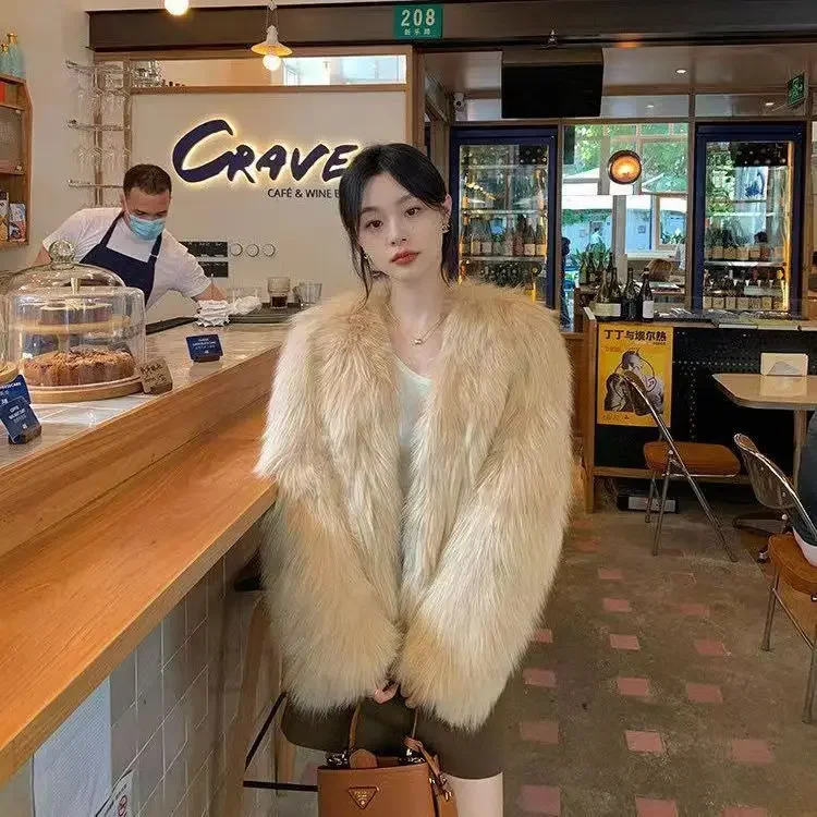 Faux Fur Fox Coats Women Thick Warm Coat White Jacket Warm Black Open Stitch Elegant Jackets Maxi Work Y2k Tops Autumn Winter