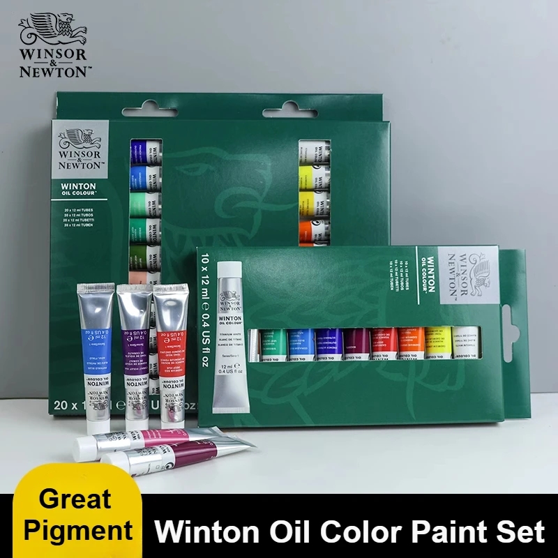 Winsor & Newton Winton Oil Color Paint Set 10/20 X 12ml (0.4-oz) Tubes Quality Fine Art Pigments Oil Painting Supplies Lightfast