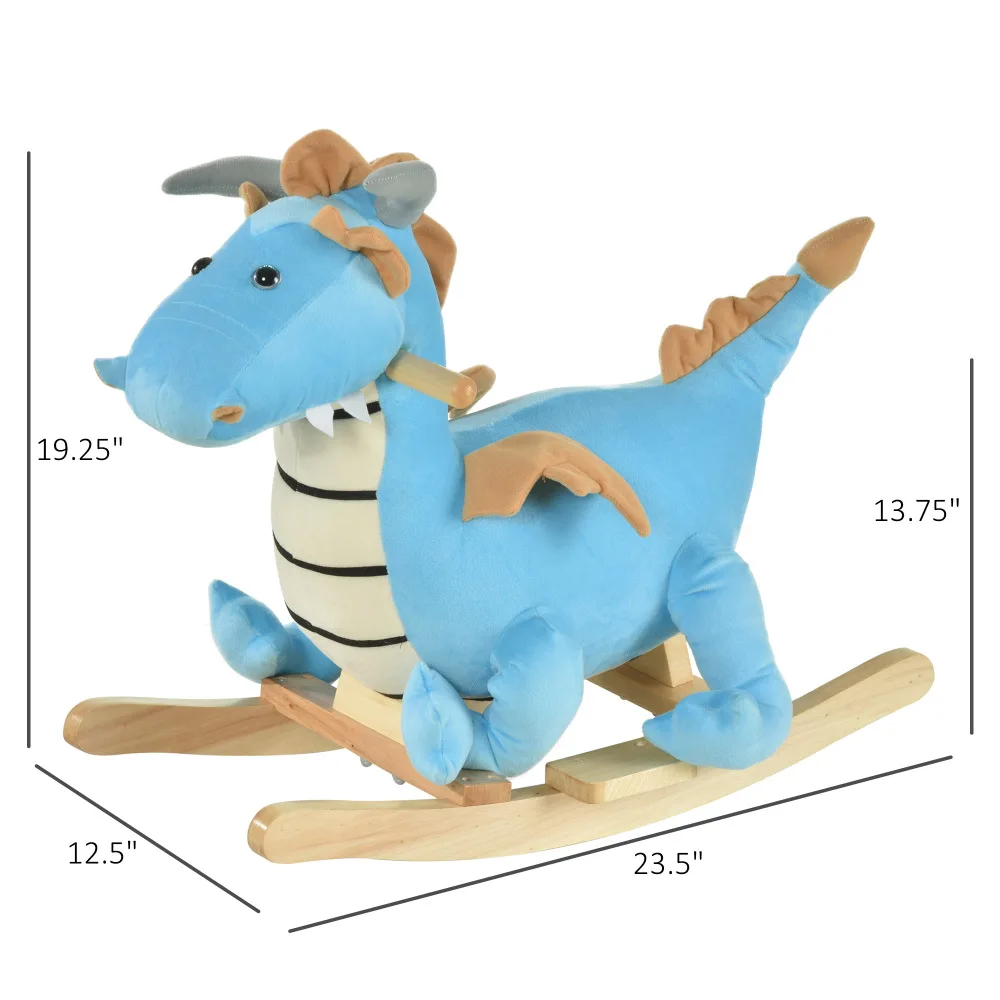 Kinderen pluche oprit-op hobbelpaard speelgoed dinosaurusrit schommelstoel met realistische geluiden voor 18-36 maanden, blauw