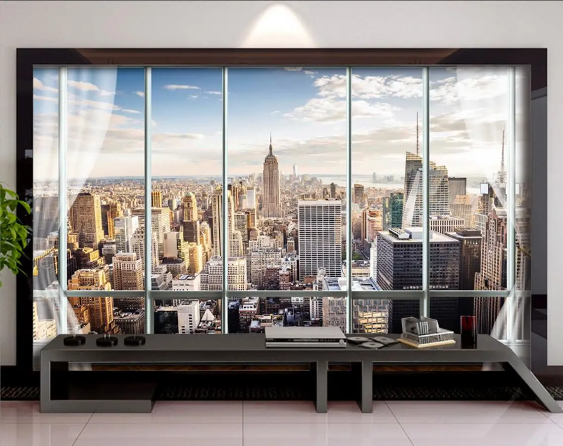 

Custom mural wallpaper three-dimensional window city building TV living room background wall decoration 3d wallpaper