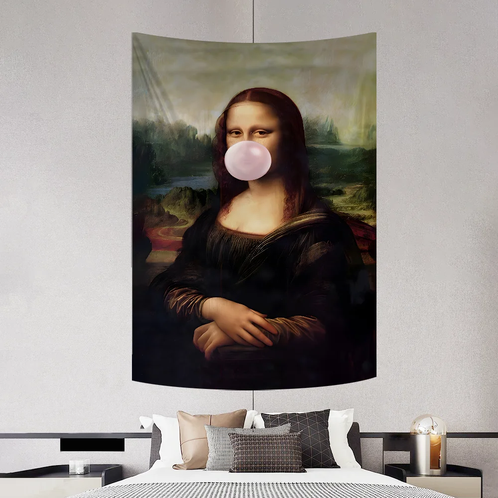 Art Aesthetic David Mona Lisa Tapestry Decoration Party Background Hanging Cloth Bedroom Tapestry Room Decor Aesthetic