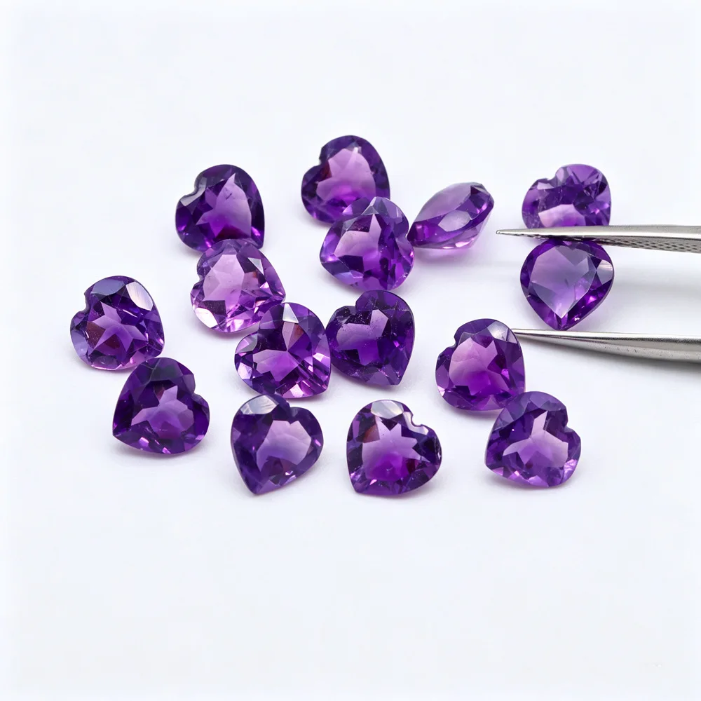 Natural Heart-Shaped Faceted Amethyst Loose Gemstone, Love Purple Crystal Main Stone For Ring & Pendant Jewelry Inlay