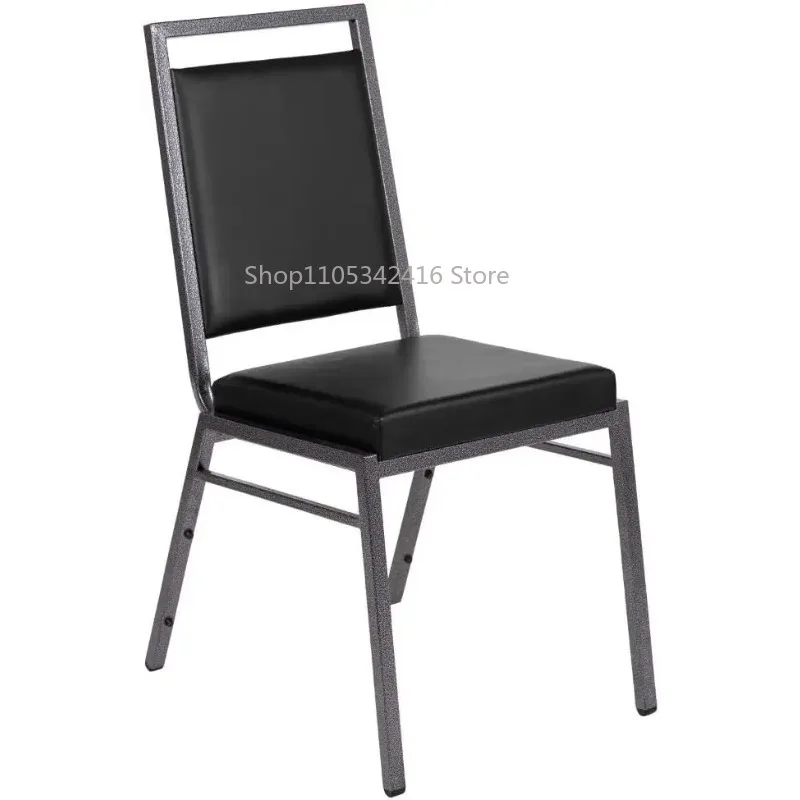 2-Pack Stackable Banquet Chairs, Black Vinyl Square Back with Silvervein Frame for Event & Party Use