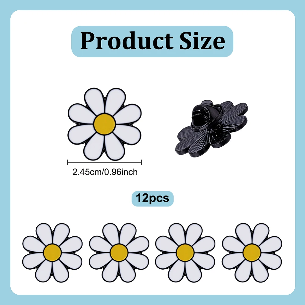 12pcs Daisy Lapel Pins Flower Brooch Pins White Daisy Award Flower Enamel Lapel Pin Sunflower Safety Push Pin Buckle for Women