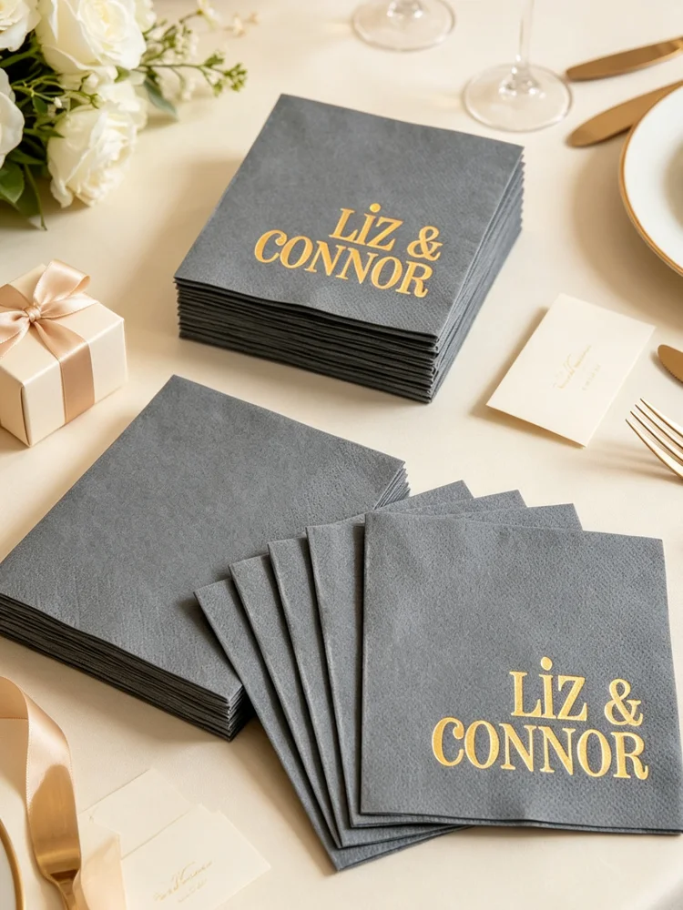 Custom Monogrammed Linen Like Paper Napkins, Personalized Wedding Cocktail Dinner Napkins, Beverage Napkins & Restroom Guest