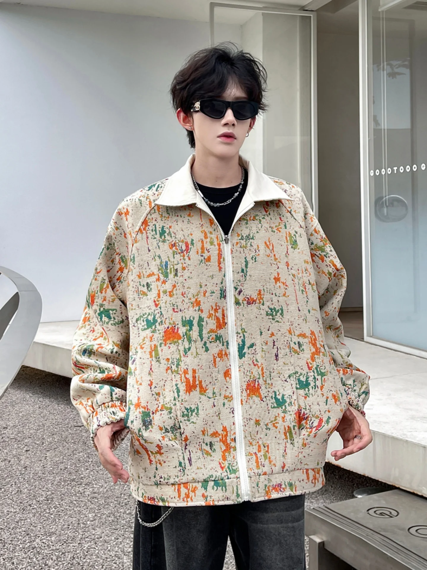 

ex Retro American fiti Jaet Loose Fit Autumn Winter Large Size Casual Coat Top Youth Trend Wear Resistant Zipper