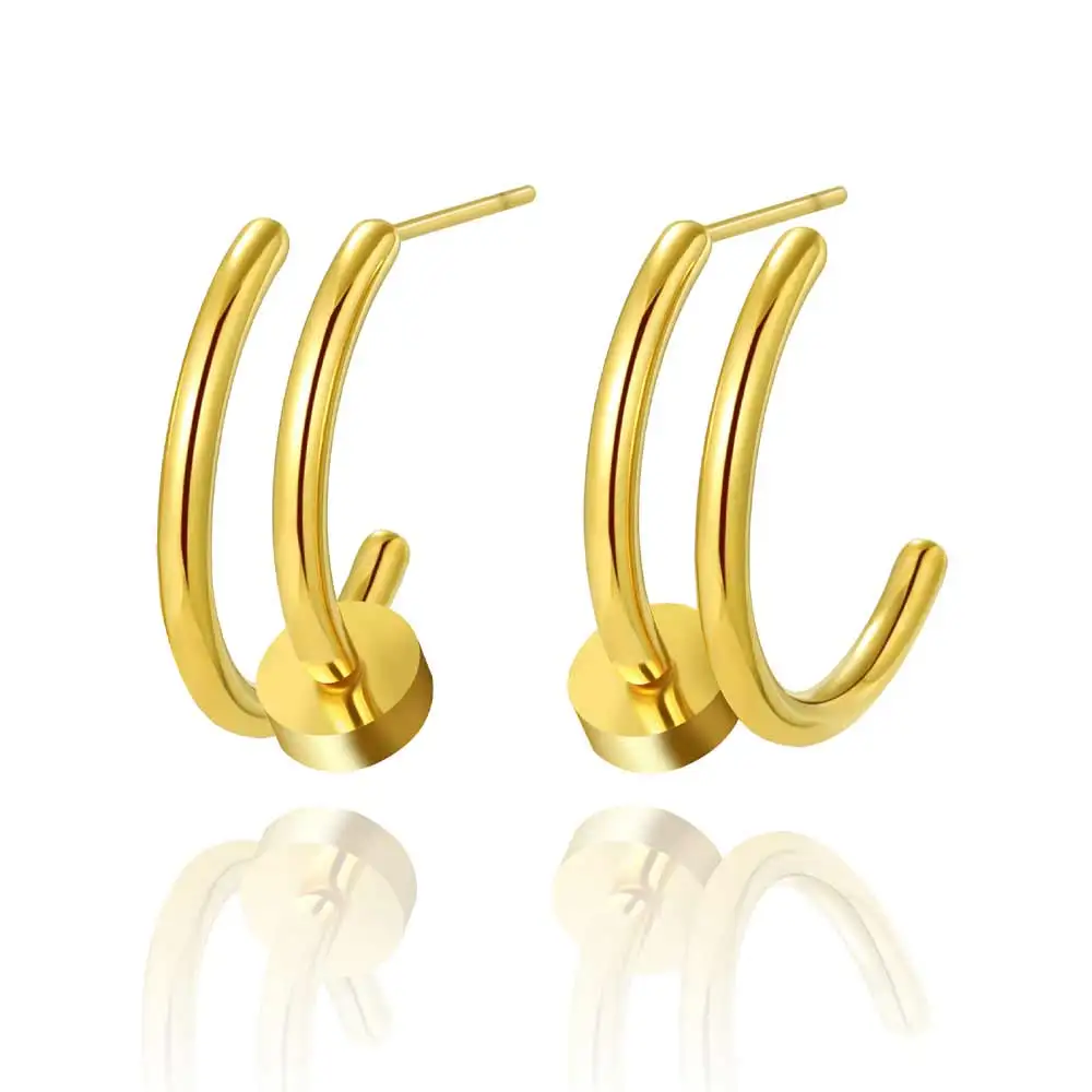 WILD & FREE Fashion Stainless Steel 18K Gold Plated C-Shaped Stud Earrings for Women Geometric Personality Charm Jewelry