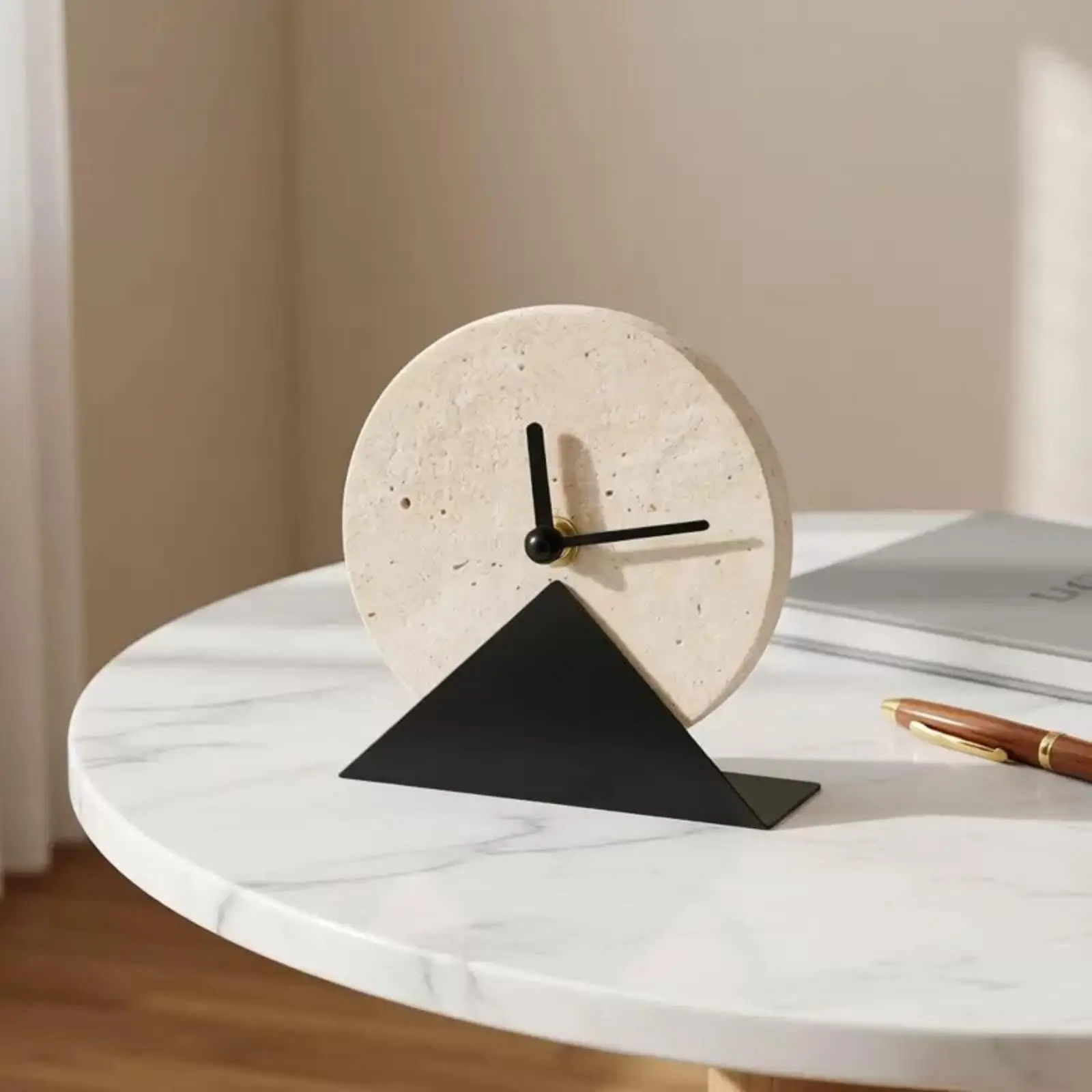 Terrazzo Desk Clock Modern Clock with Metal Stand Minimalist for Shelf, Living Room, Entryway