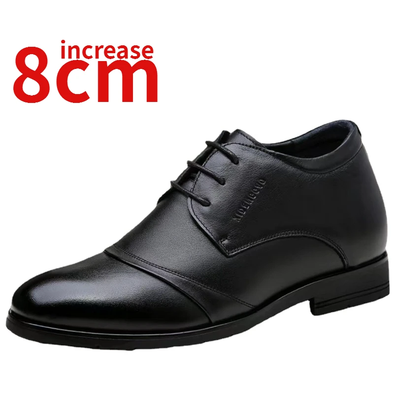 

Inner Height Increasing Dress Shoes for Men Increased 8cm Business Formal Clothes Breathable Men's Genuine Leather Wedding Shoes