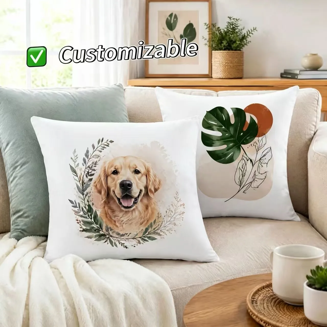 Custom Personalized Pillow Cover with Insert Photo Name Logo Printed Decorative Cushion Case Home Decor Gift