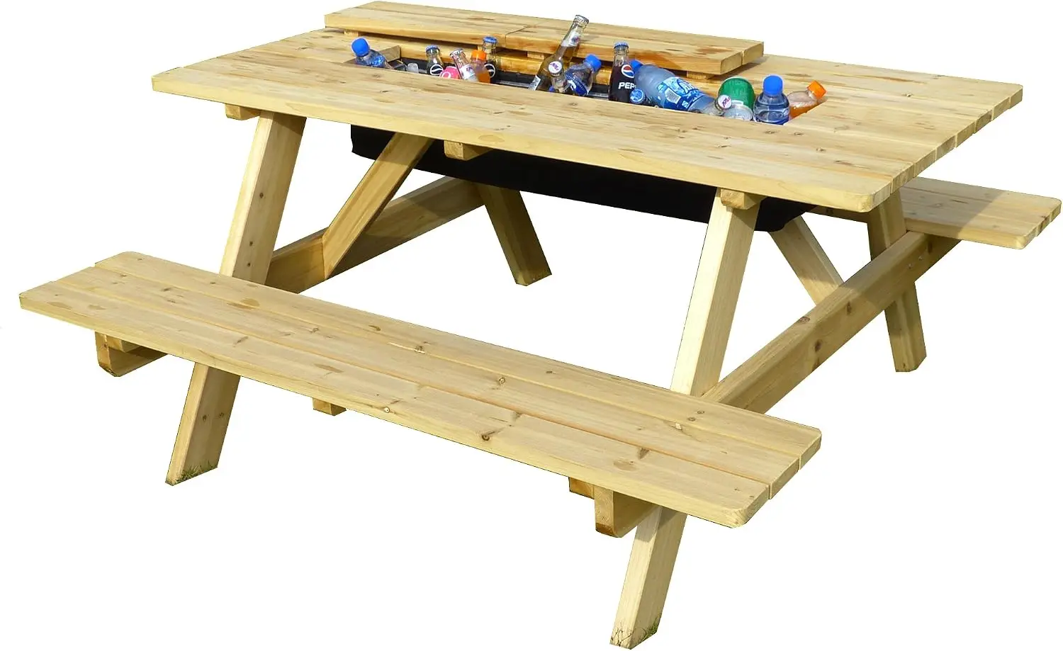 Cooler Wooden Picnic Table, Natural,Brown
