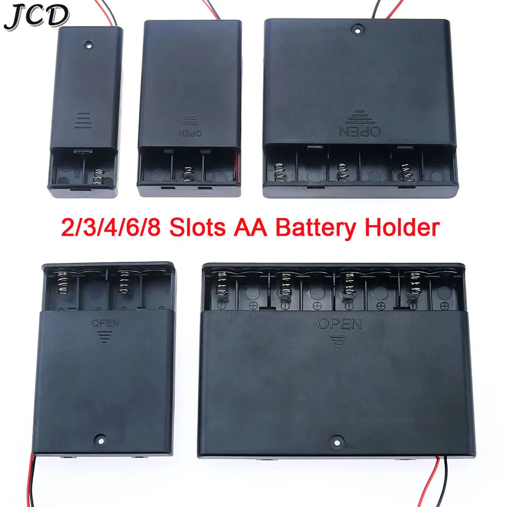 JCD 2 3 4 6 8 Slots AA Battery Holder Storage Case Box With Switch & Cover For AA Batteries Standard Container