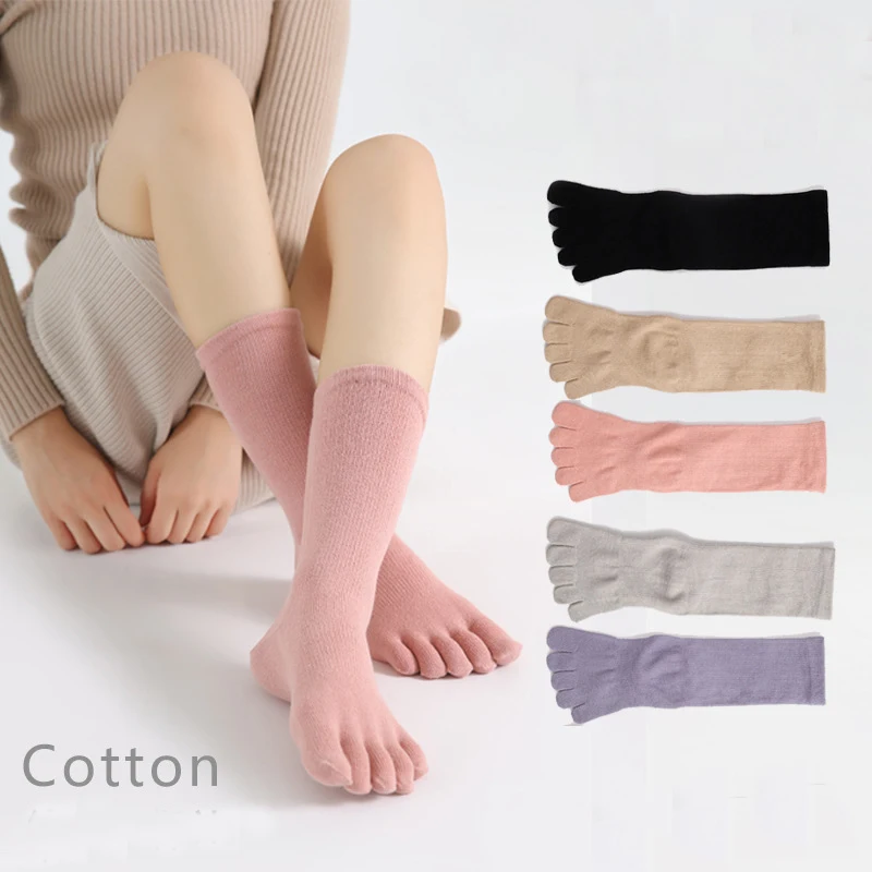 

5 Pairs Solid Woman Five Finger Mid-Calf Socks Cotton Compression Anti-friction Run Bike Cycling Travel Sport Sock with Toes