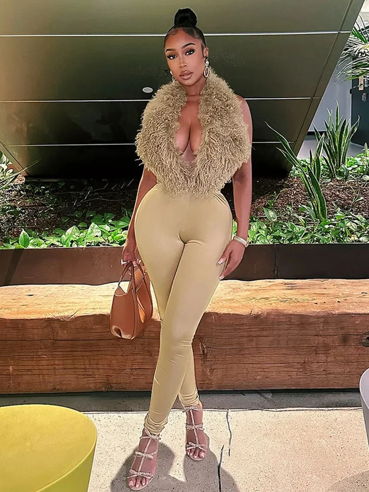 

sexy 2 Piece Set Women Tracksuit hipster Halter Backless furry Tank Tops+leggings matching Sexy Streetwear Outfits