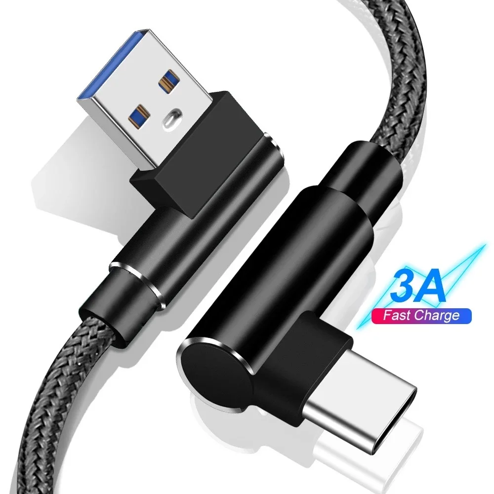 90 Degree Fast Charge Data Type C Cable For Samsung S10 S20 Huawei Xiaomi Type-c Charger long Mobile Phone Wire Cord