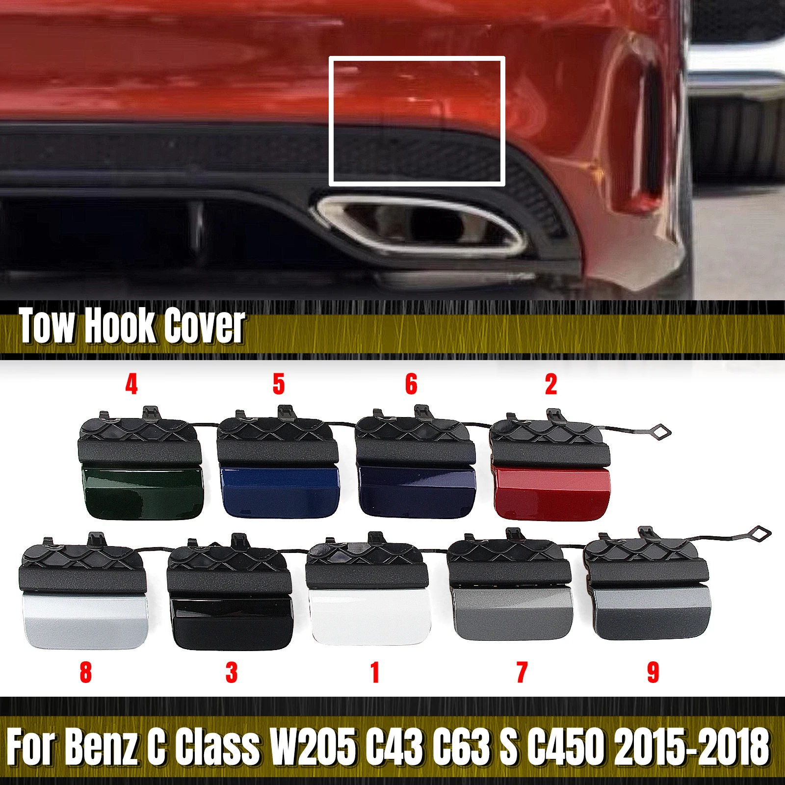 

Rear Bumper Tow Hook Cover Towing Eye Cap For Mercedes Benz C Class W205 C200 C250 C300 C450 C43 C63 S Sport AMG Sedan 2015-2018