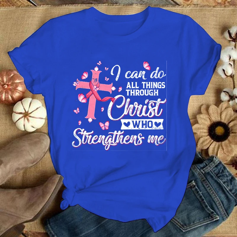 New Breast Cancer Print T-Shirt Women Fashion Short Sleeve Casual Summer Tops Tees