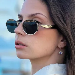 New Steampunk Sunglasses Retro Women's Oval Sunglasses Fashion Men Punk Style Classic Retro Small Metal Brand Glasses UV400