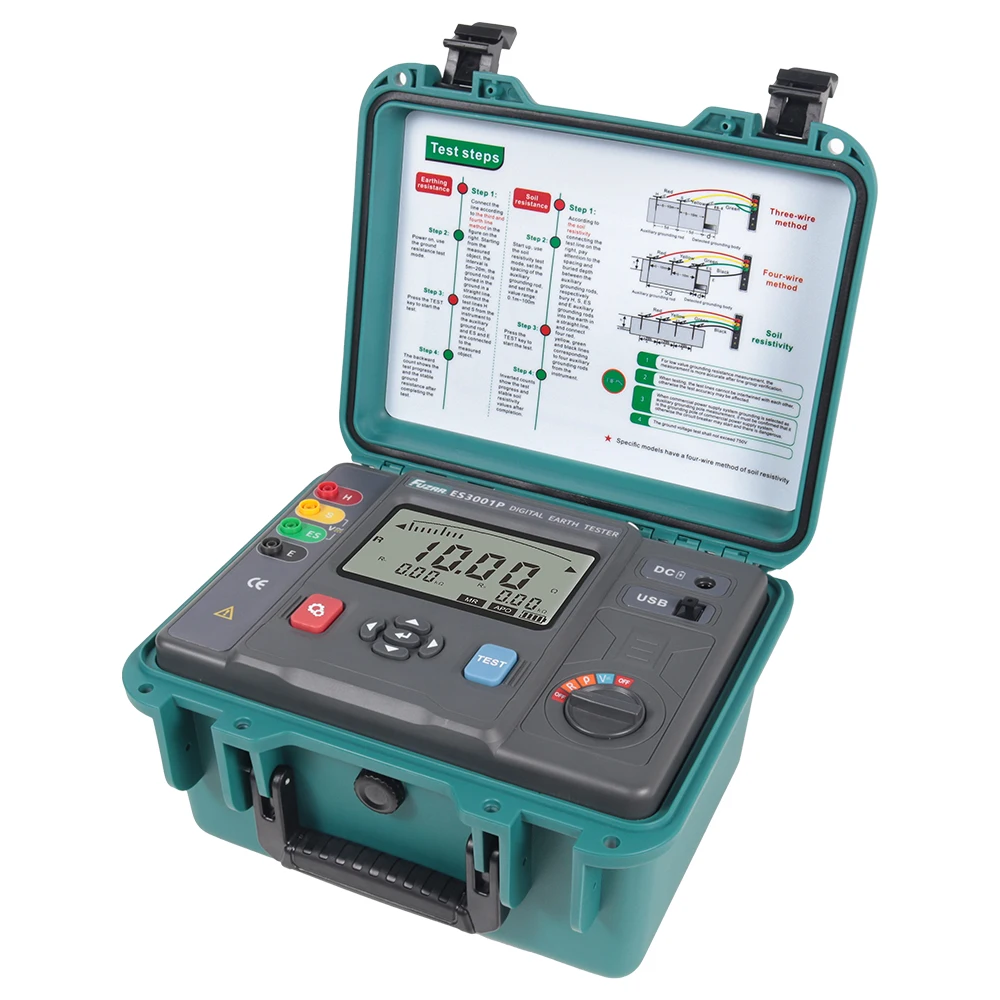 ES3001P Soil Grounding Resistivity Tester, Liquid Crystal Display Soil Resistivity Meter, Grounding Resistance Tester