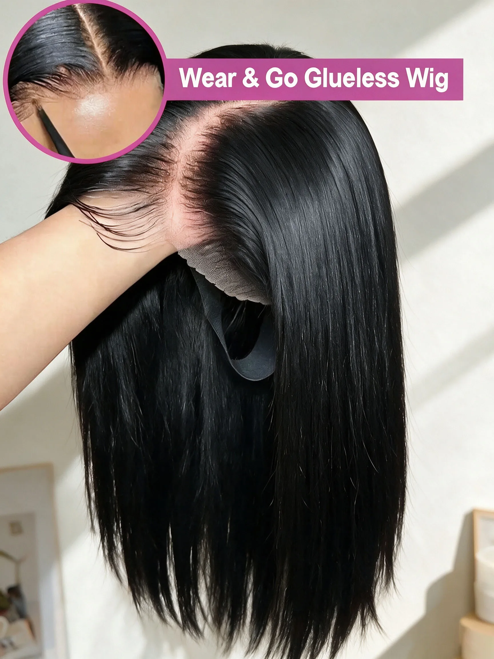Smilegirl 24 Inches Straight Glueless Wigs Human Hair Preplucked PreCut 220 Density Drawstring 4x4 5x5 Hd Lace Front Wig Wear And Go Natural Color