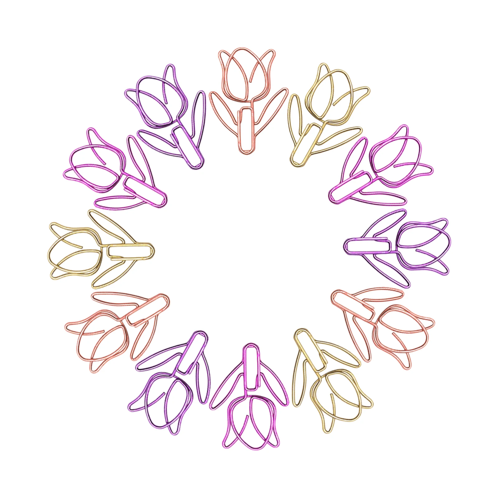 

60Pcs Metal Tulip Shaped Paper Clips Colorful Assorted Decorative Note Holders School Office Organizer Creative Floral Document