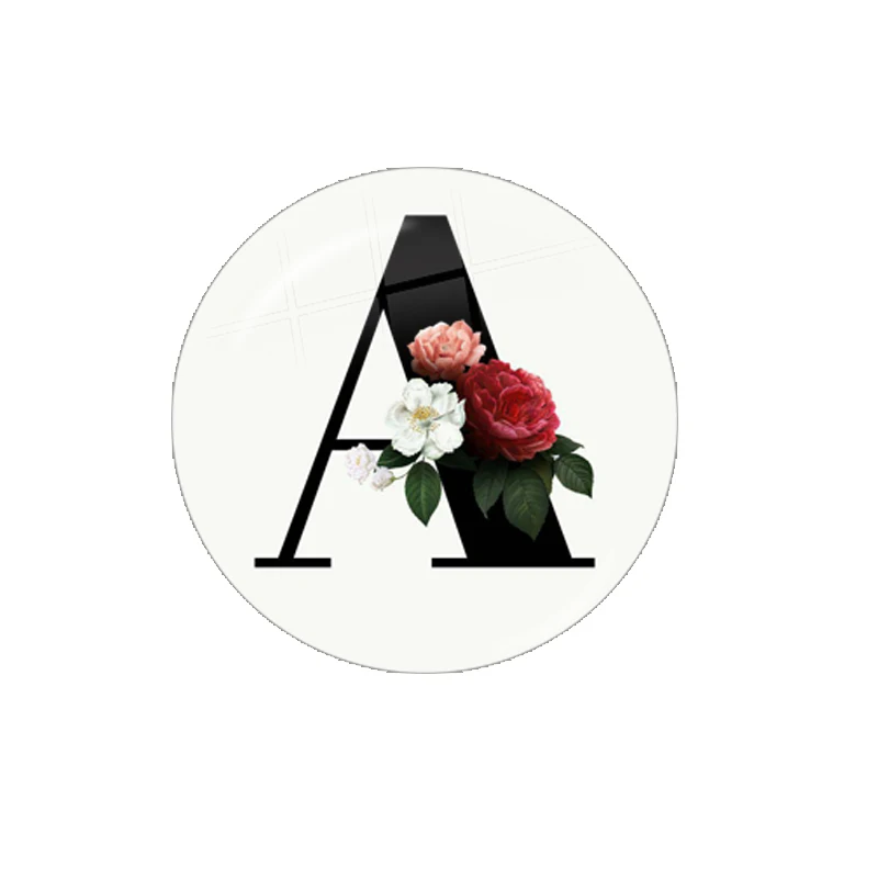 A-Z 26 Letters Flowers Letter Print 10pcs 12mm/16mm/18mm/20mm/25mm/30mm Round Photo Glass Cabochon Demo Flat Back Making Finding