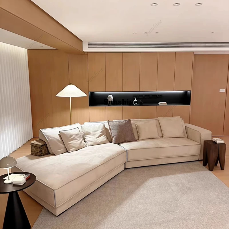 

Italian minimalist cotton and linen frosted cloth living room modern minimalist, curved sofa