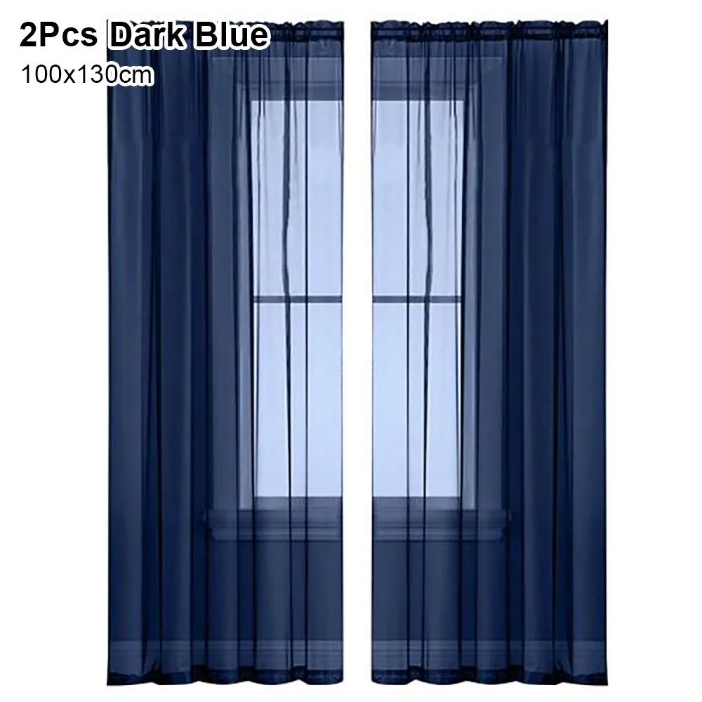 1/2Pcs 100x130cm 100x250cm Thin Window Curtain Tulle Panel Transparent Voile Sheer Curtain Rod Pocket Polyester