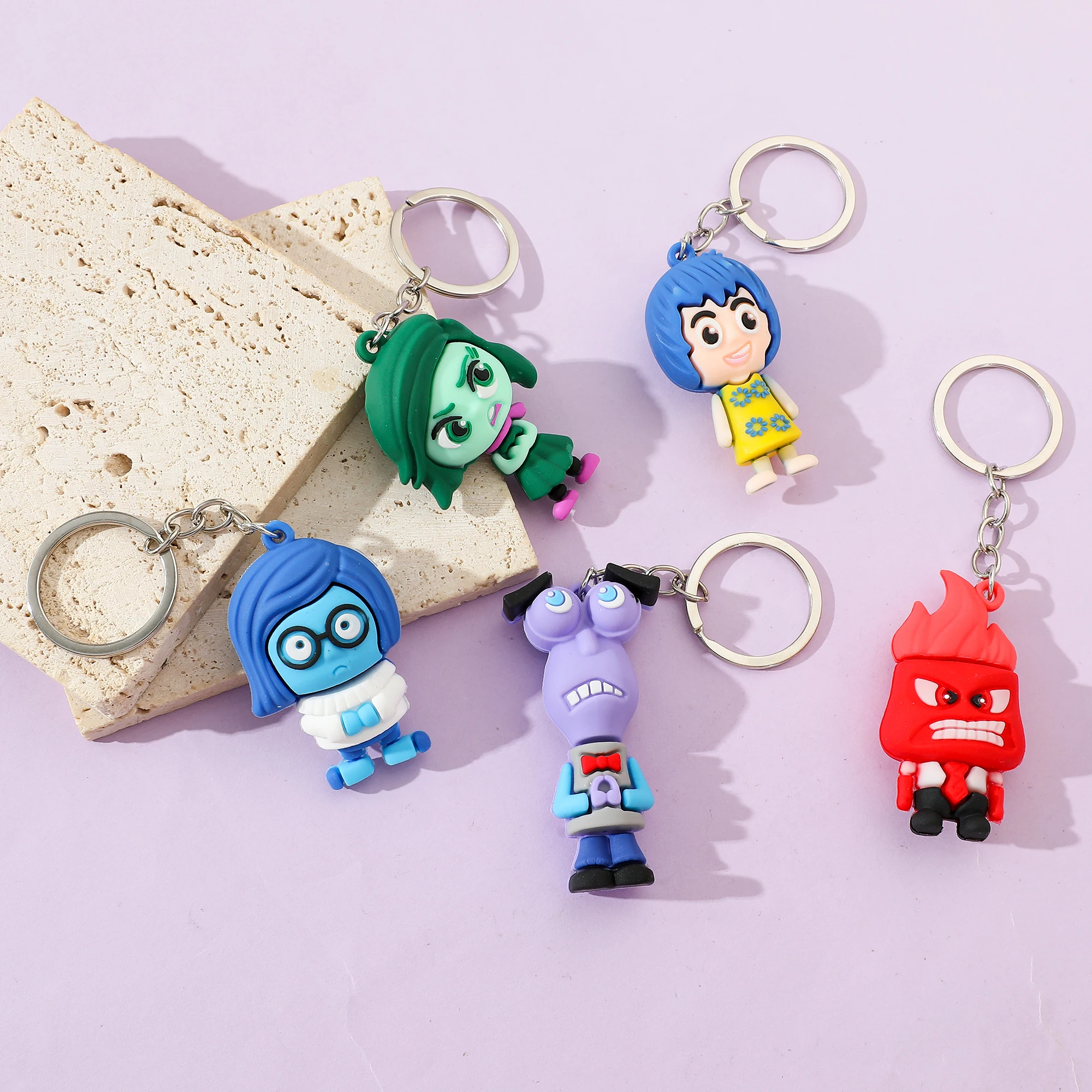 Disney Anime Inside Out 2 Keychain Figure Joy Anxiety Envy Ennui Cartoon Doll Bag Keyring for Men Women Christmas Jewelry Gifts