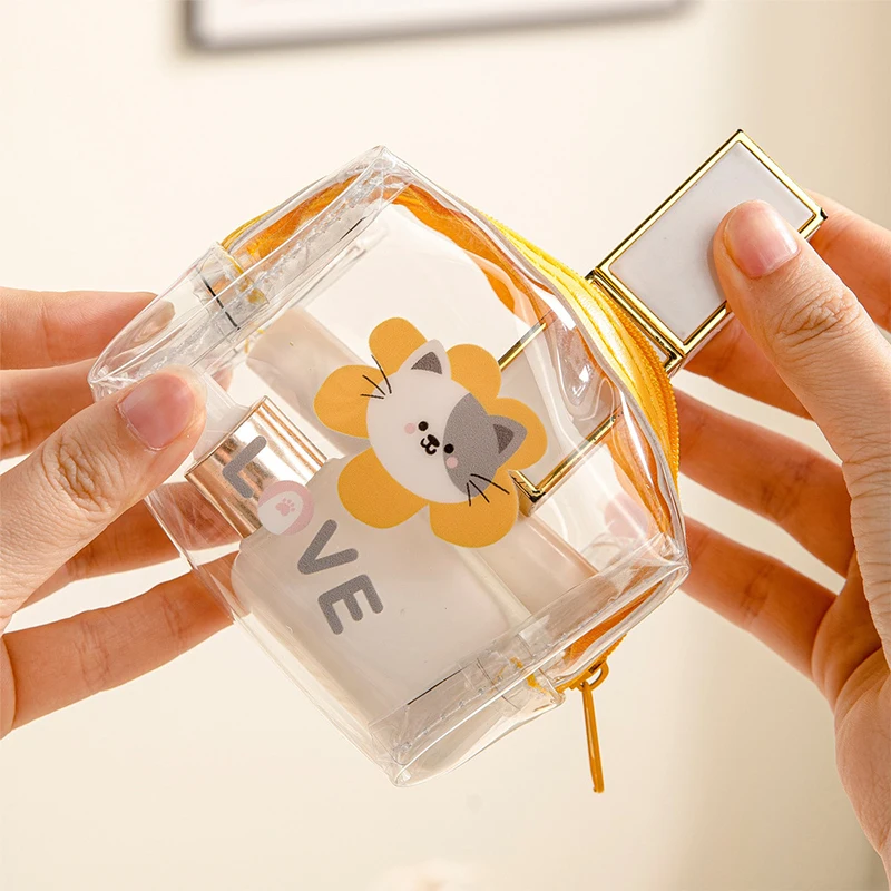 Key Case with Cartoon Animal Design, Portable PVC Waterproof Earphone Pouch, Transparent Lipstick and Coin Purse