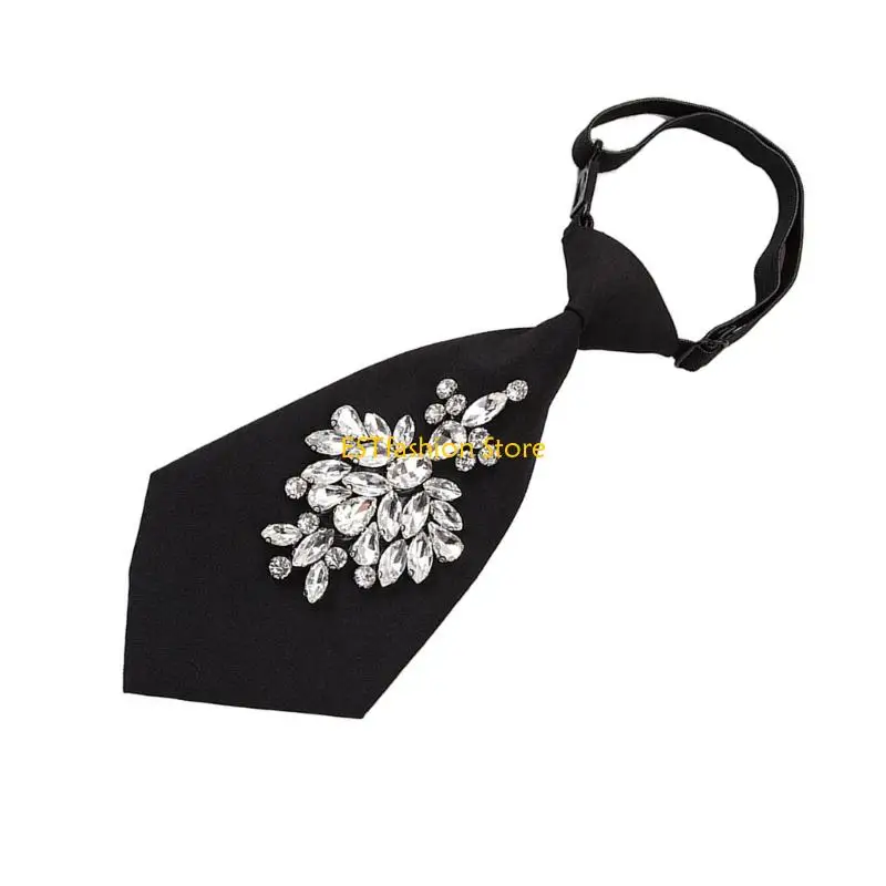 Y5GC Shimmering Crystal Embellished Unisex Tie Soft Durable Polyester Fabric for Modern Occasions