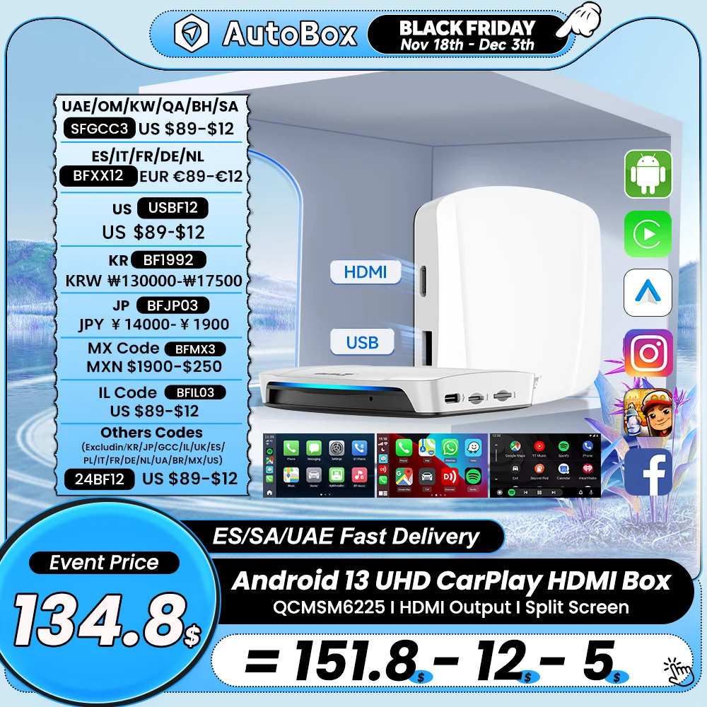 CarlinKit UHD HDMI Output Android 13 CarPlay AIBox SDM660 Wireless CarPlay Android Auto Video Smart TV Streaming Box for OEM Car