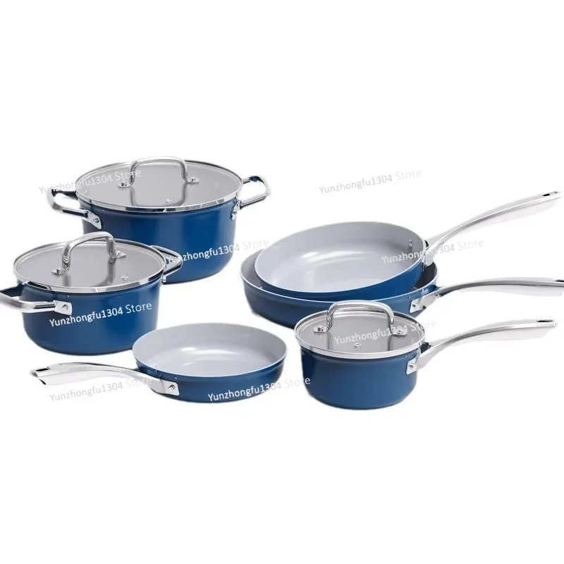 6 Pieces Nonstick Ceramic Cookware Set with Frying Pan Soup Pot Milk Pan 0 Fluoride Healthy Die Cast Aluminum