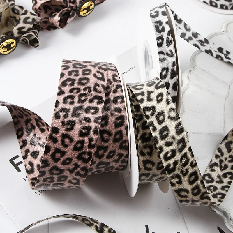 Leopard PU Polyester Ribbon Sewing Bias Tape For Craft Supplies Accessoires Hair Bow Making Cloth Decorativas Gift Wrapping