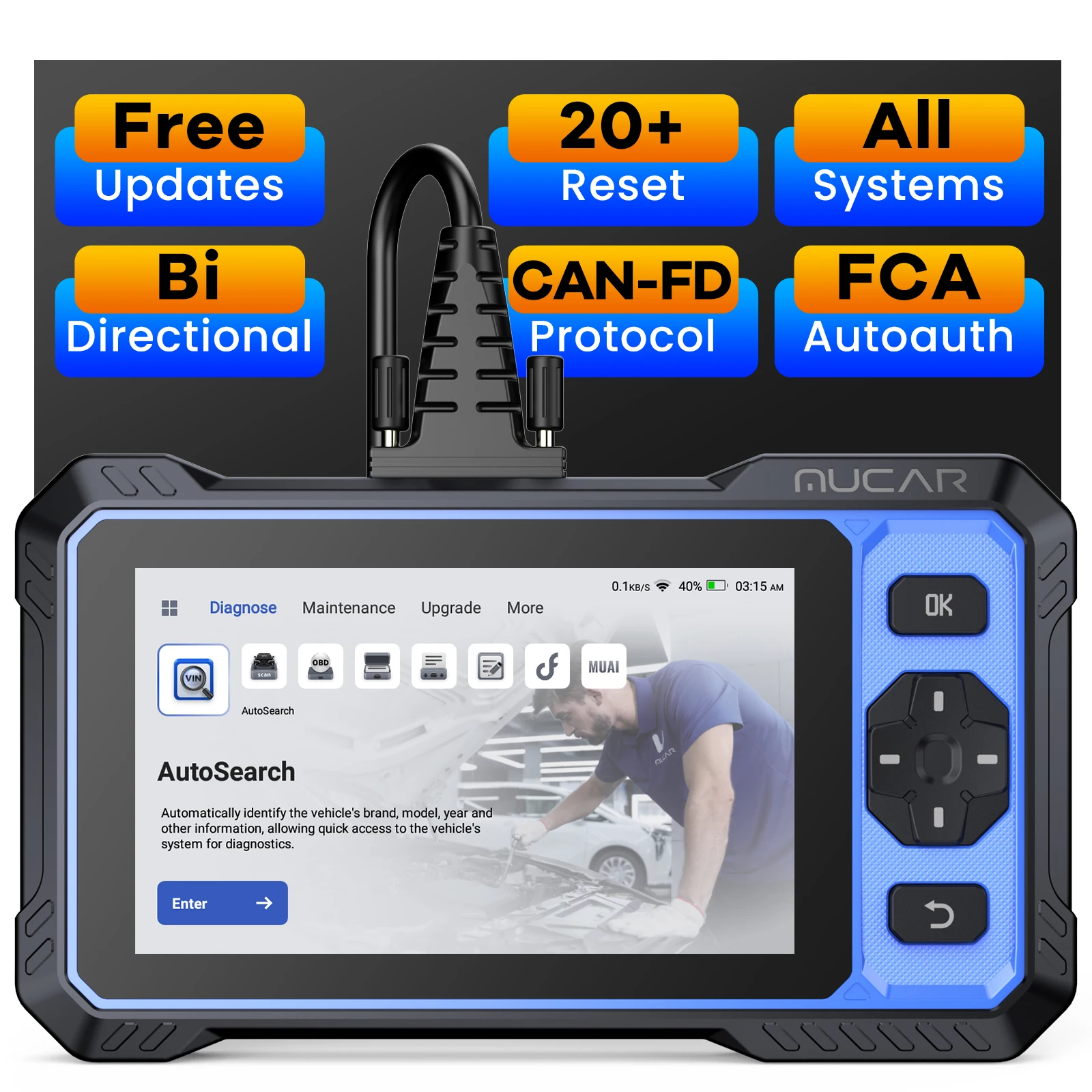 Professional MUCAR 682 AI Smart Diagnostic Tool Bi Directional Full Systems 28 Languages TPMS Airbag DPF Regen Garage Workshop