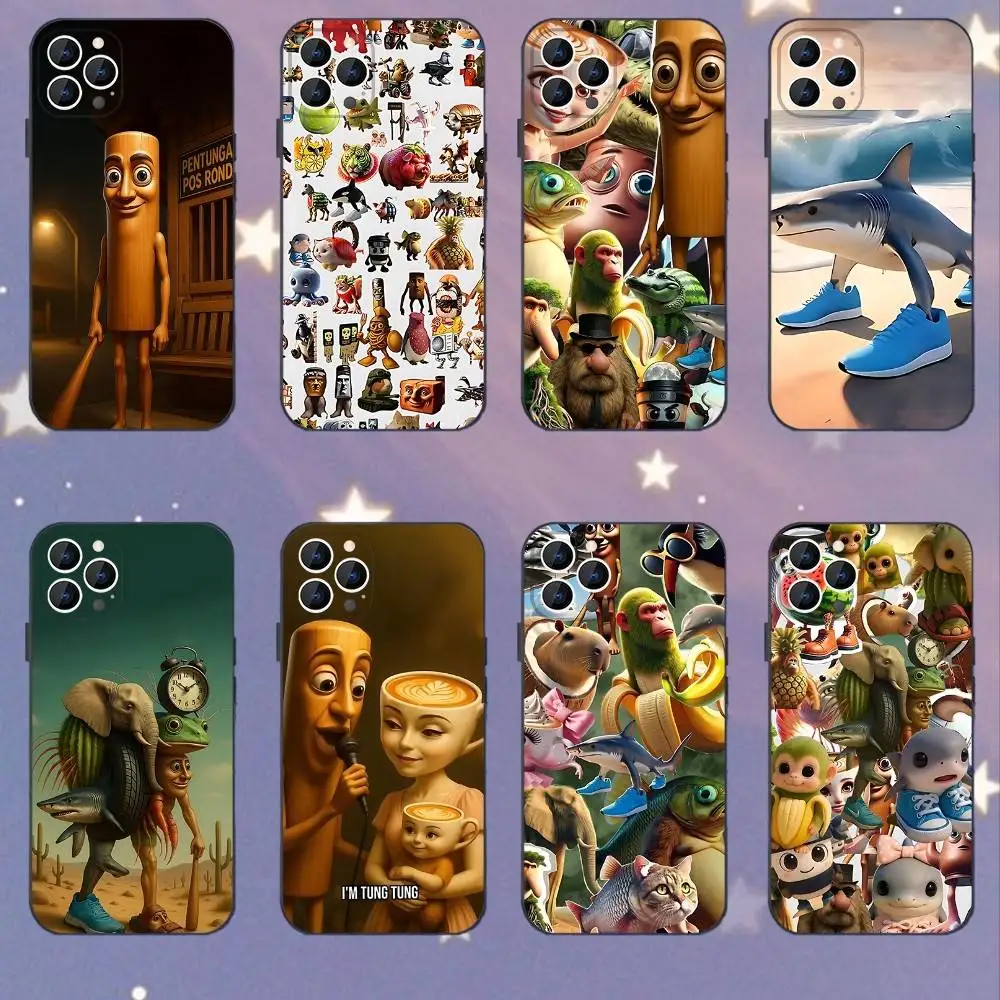 Tung Tung Tung Sahur Memes Phone Case For iPhone 17,16,15,14,13,12,11,Pro,XS,Max,XR,Plus,E,SE4,Mini Black Soft Cover