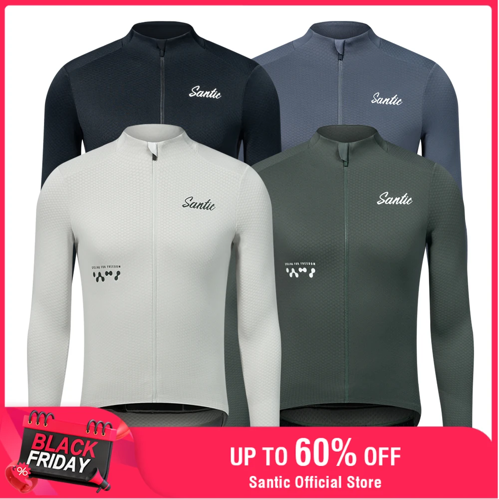 

Santic мужские зимние велосипедные майки ветрозащитные сохраняющие тепло велосипедные куртки одежда для велоспорта светоотражающие WM24C0117