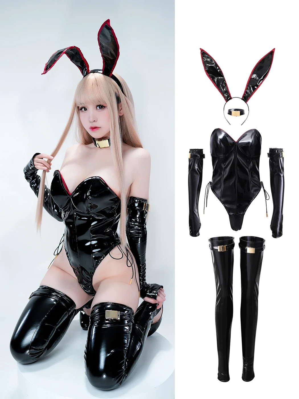 Original Design Cute Bunny Girl Cosplay Costumes Women Sexy Leather Bodysuit Gloves Socks Suit Halloween Carnival Party Clothes - view 4