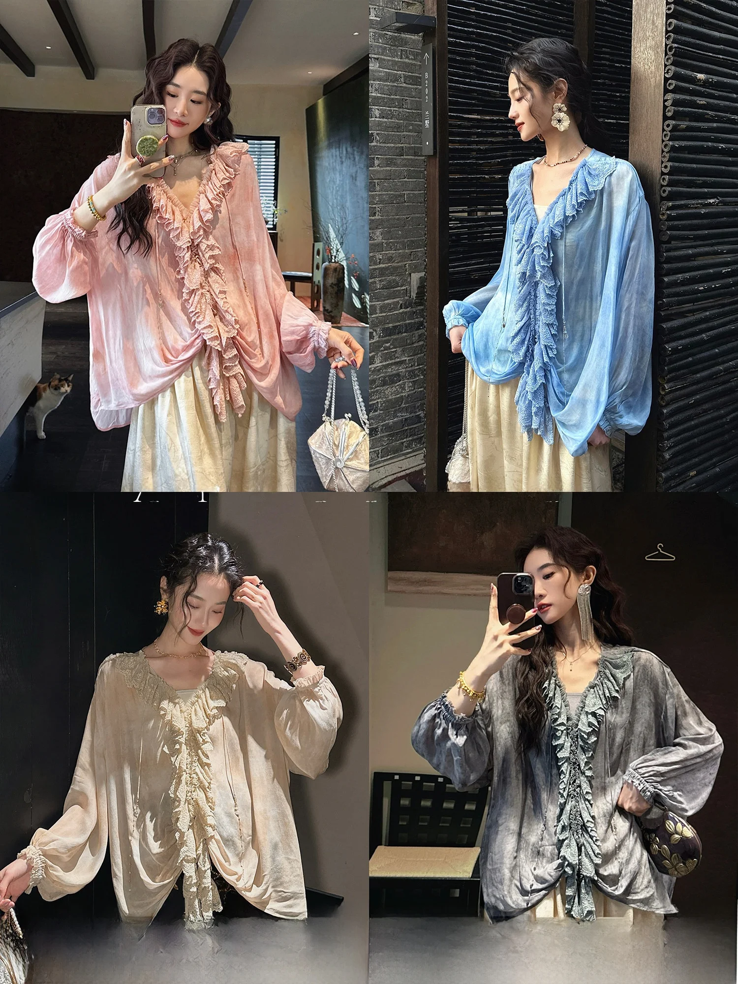 

Sanji Bla Flower New Chinese Sle Lace Chiffon Women's irt Spring 2026 Lightweight Luxury Sensation Commute Simple Loose...