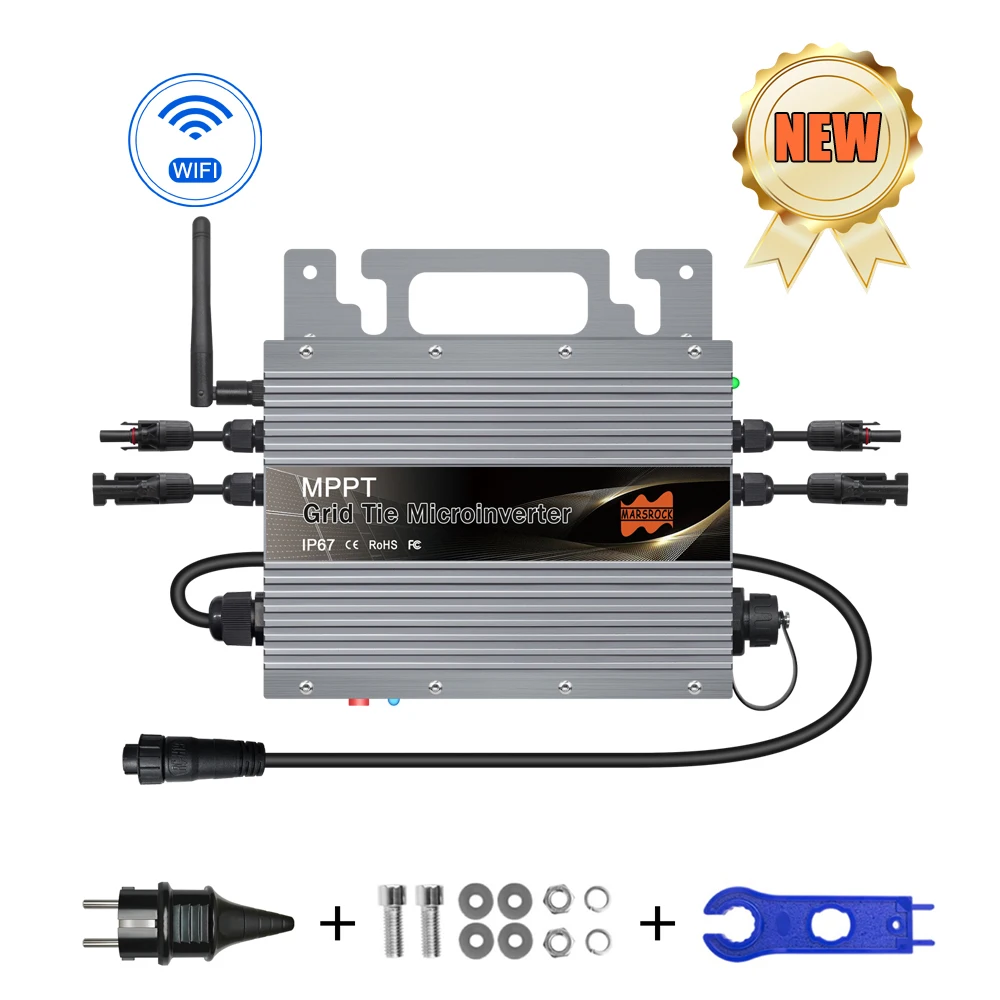 700W Solar Grid Tie Smart Micro Inverter MPPT IP67 Built-in WiFi for 20-60VDC Solar Panel 80-260VAC Grid,With Free EU Plug