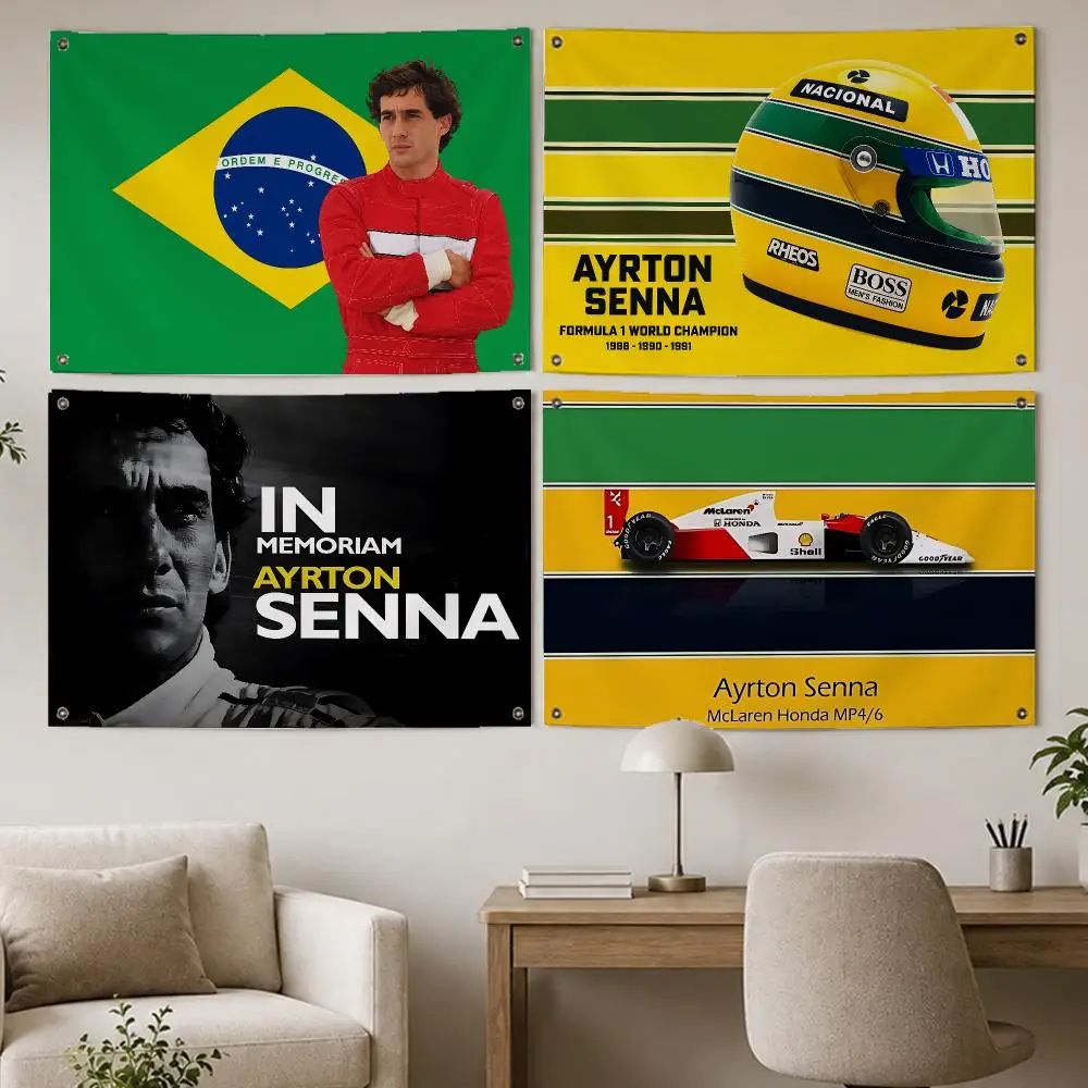Legendary Racer Ayrton Senna Flags Room Home Decor Wall‑Hanging Art Banner, Outdoor for Bedroom Party Background Decoration