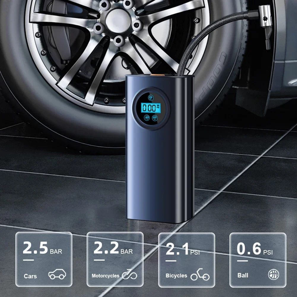 Electric Air Compressor Rechargeable High Precision Car Tyre Inflator LCD Display Portable Air Pump for 12V Motorcycle Bike Ball